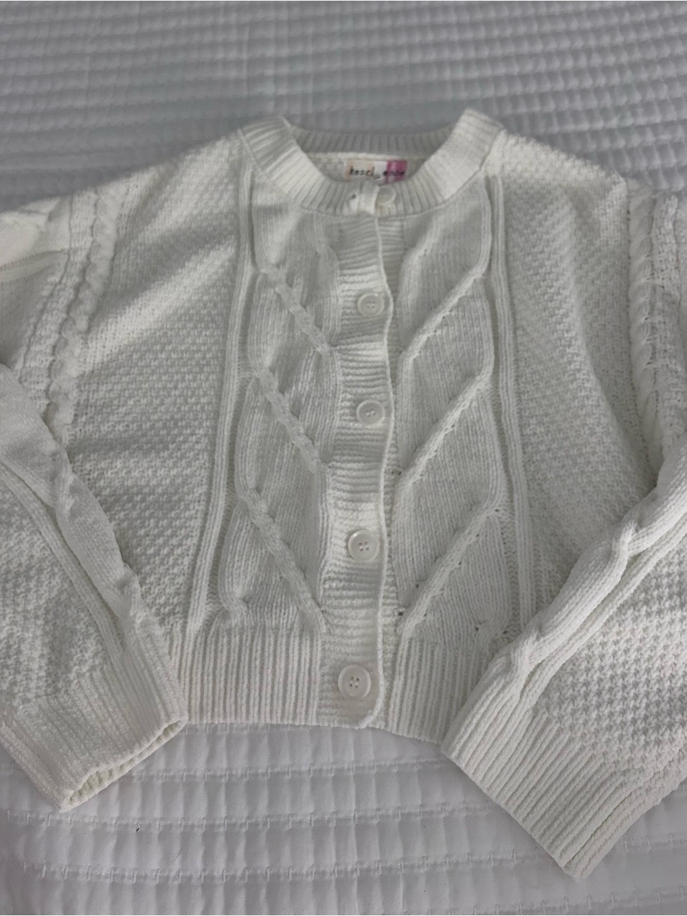 Girls' White Cable-Knit Button Cardigan Sweater